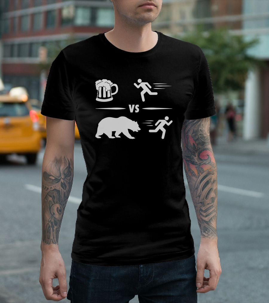 Beer Mug Vs Bear Chase Running Humor T-Shirt