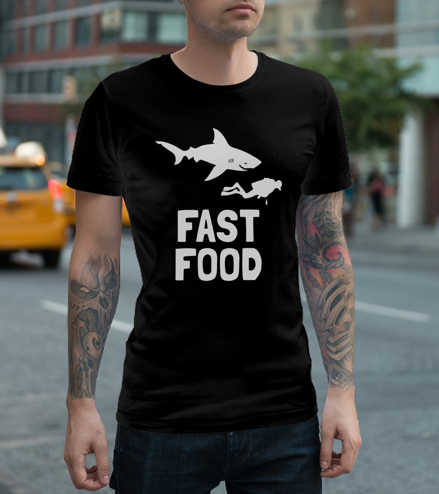 Funny Diver and Fast Food Shark Encounter T-Shirt