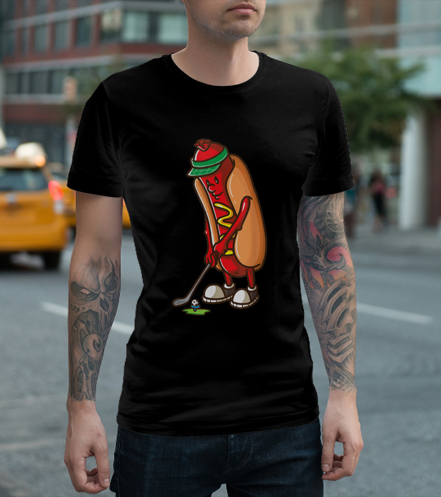 Hot Dog Playing Golf with Funny T-Shirt