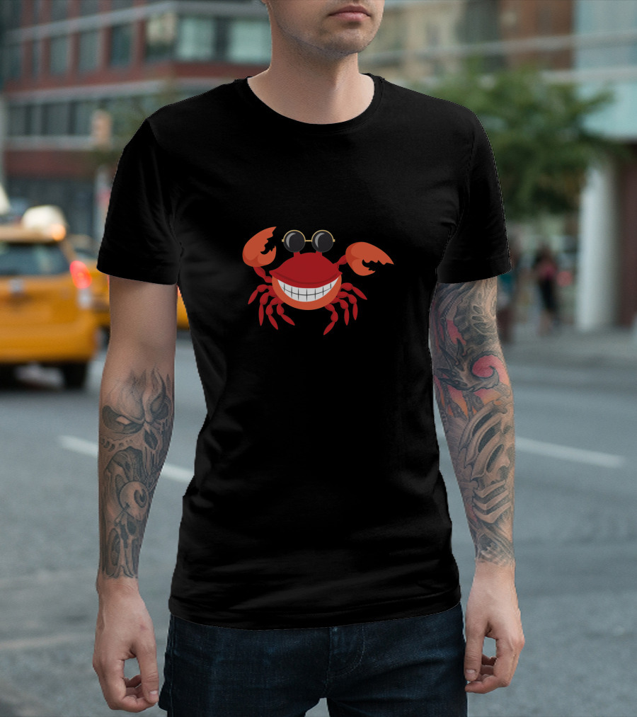 Funny Smiling Crab With Sunglasses T-Shirt