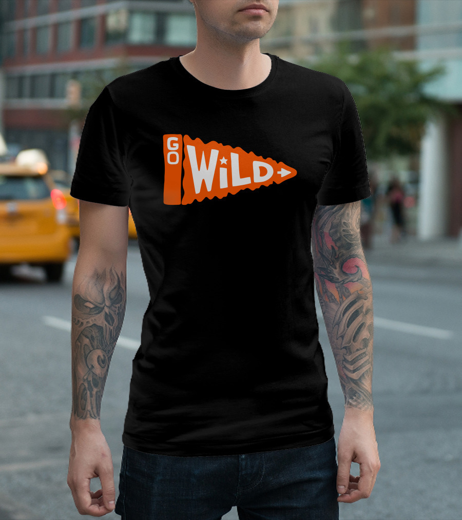 GO WILD Pennant Style Star Theme Retro Text T-Shirt