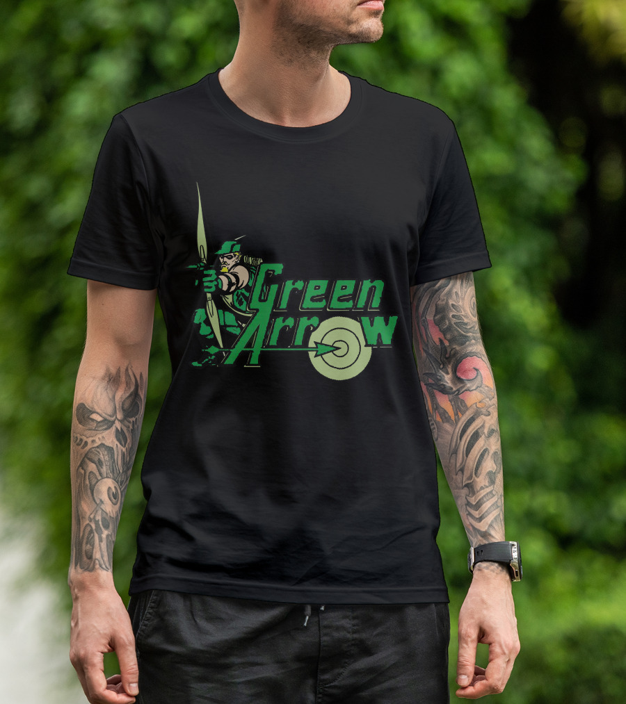 Green Arrow Character Logo With Bow And Target T-Shirt