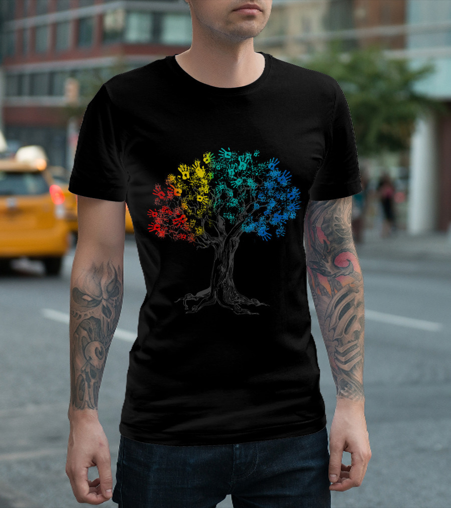 Multicolored Tree Handprints Grow Your Awareness On Autism T-Shirt