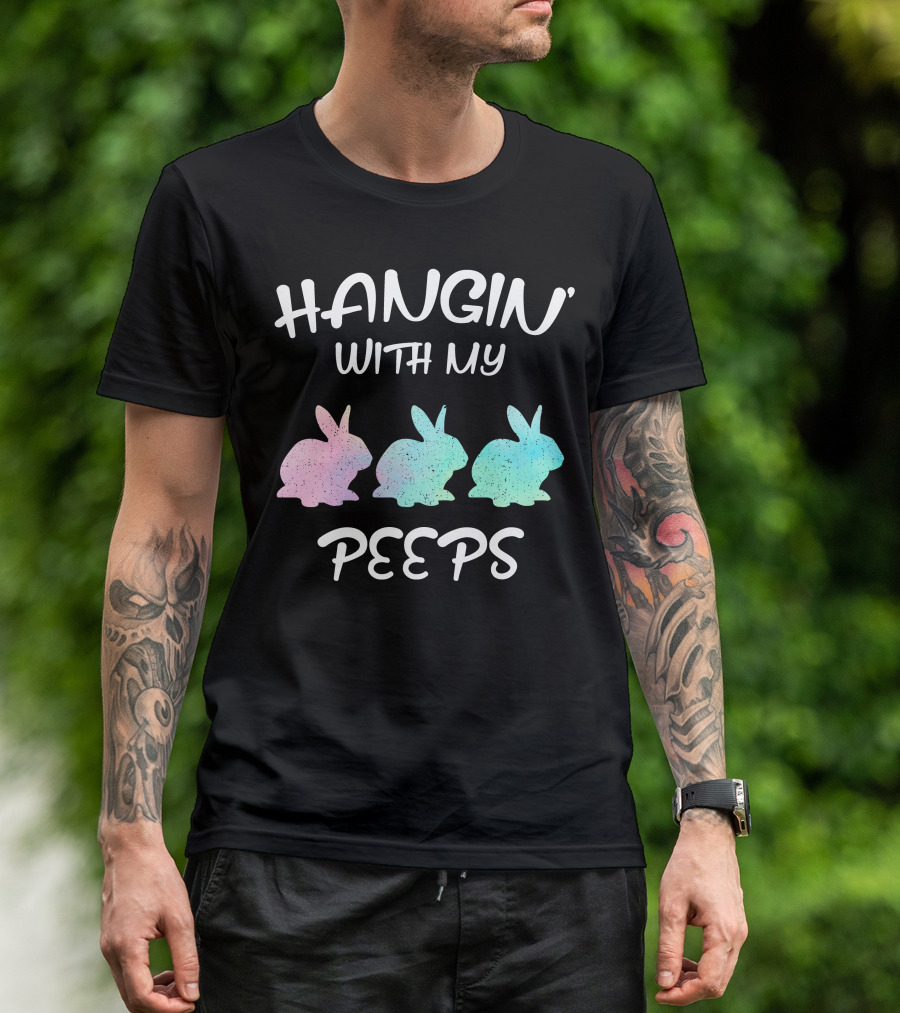 Hangin With My Peeps Bunny Silhouettes Pastel Colors For Dark T-Shirt
