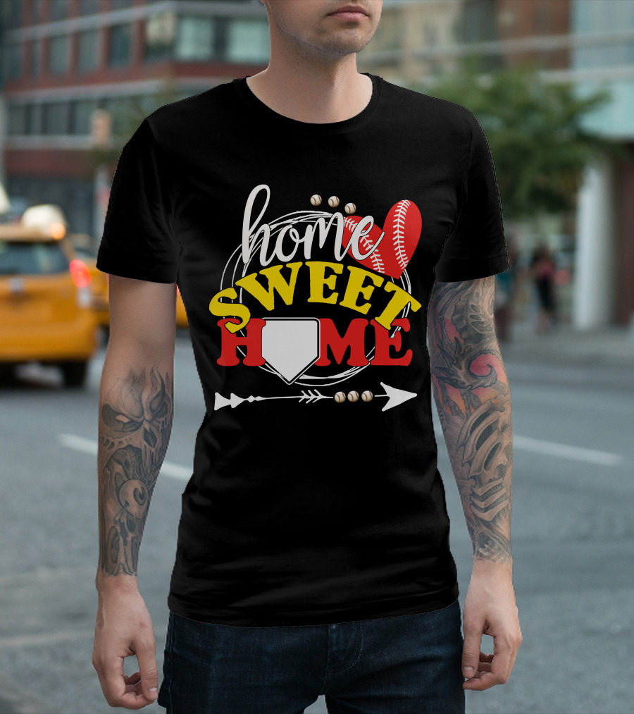 Home Sweet Home Baseball Base and Arrow with Red Stitching T-Shirt