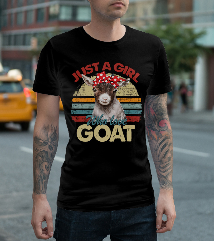 Just A Girl Who Love Goat Retro Stripes Polka Dot Bow T-Shirt