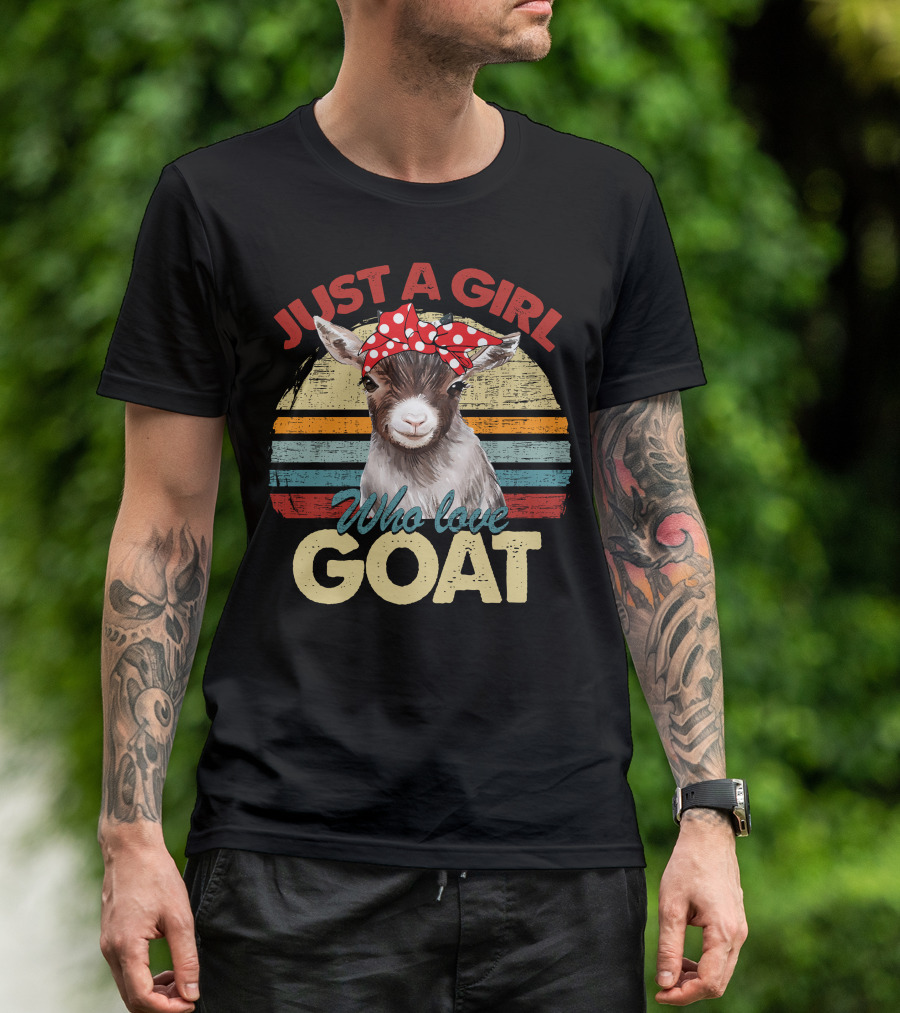 Just A Girl Who Love Goat Retro Stripes Polka Dot Bow T-Shirt