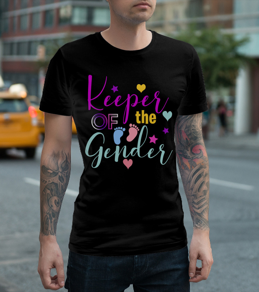 Keeper of the Gender Gender Reveal Feet Stars Hearts T-Shirt