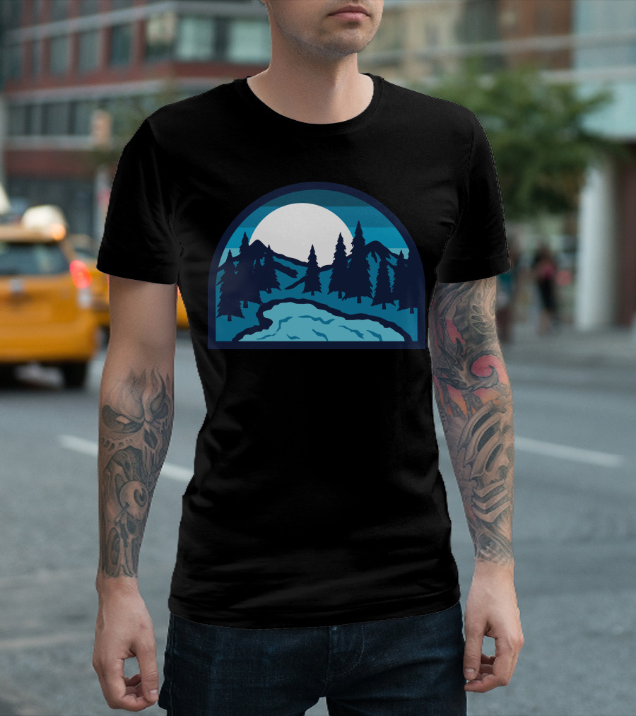 Lake Bold Moonlit Forest Mountain Scene T-Shirt