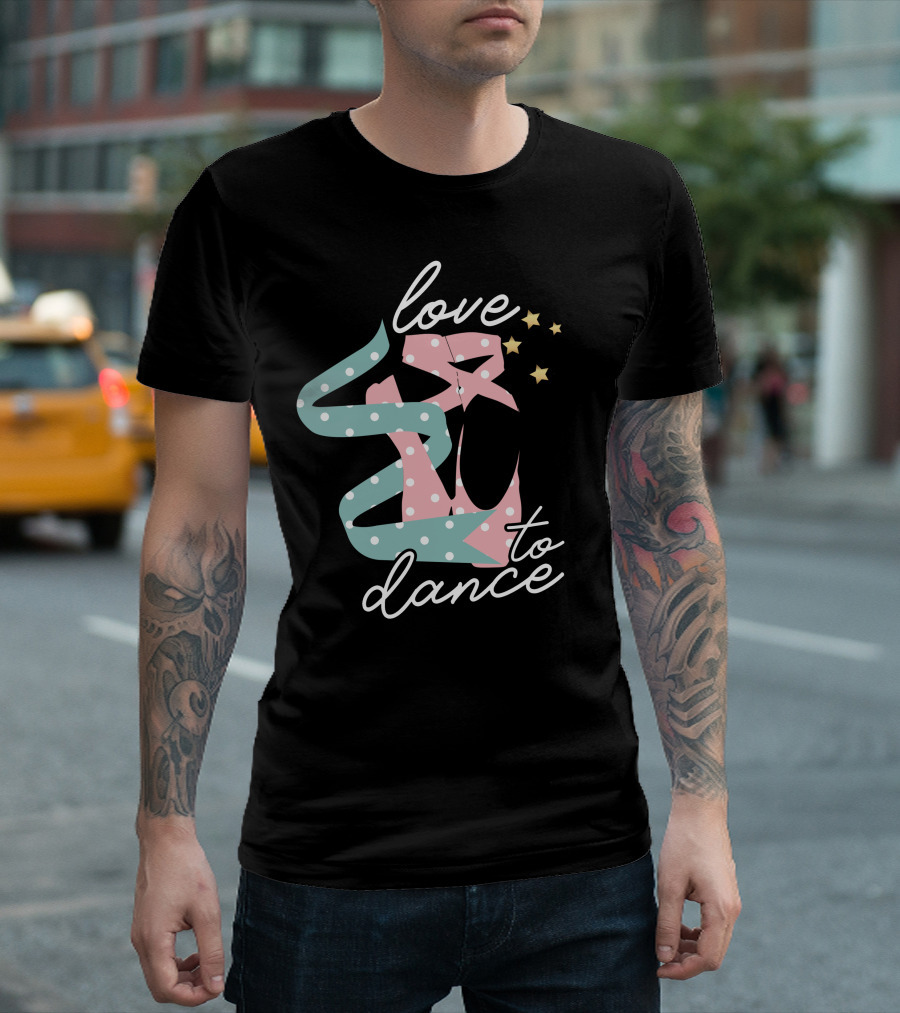 Love to Dance Pink Polka Dot Ballet Ribbon Stars T-Shirt