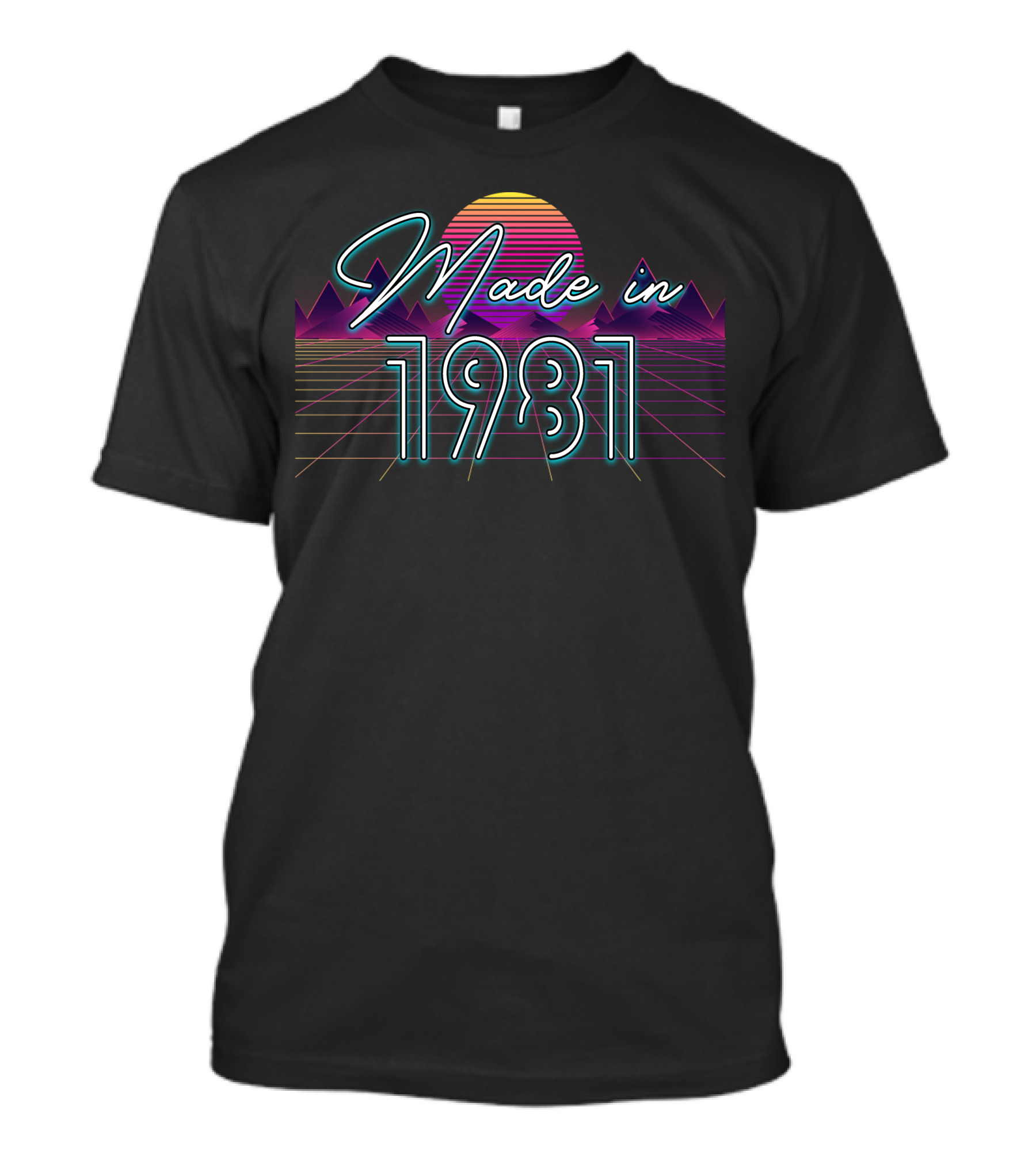 Made In 1981 Retro Neon Sunset And Grid T-Shirt