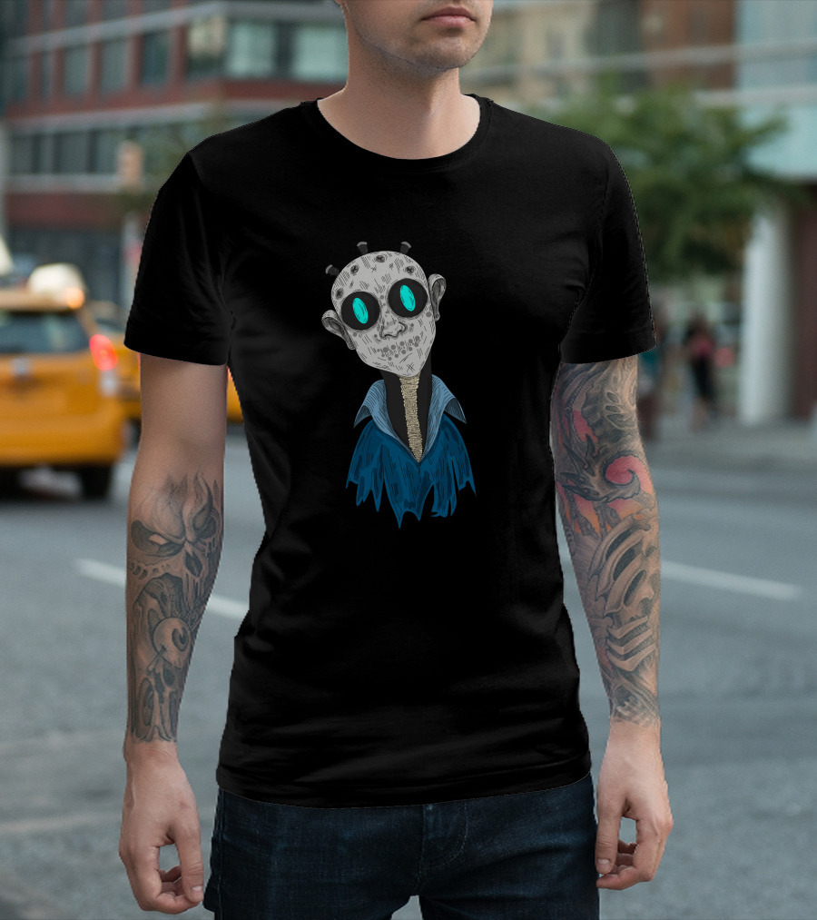 Mask Boy Skeleton Zombie Alien Head Blue Jacket T-Shirt