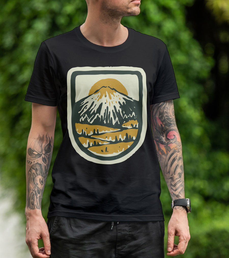 Mountain Hand Drawn Vintage Nature Badge T-Shirt