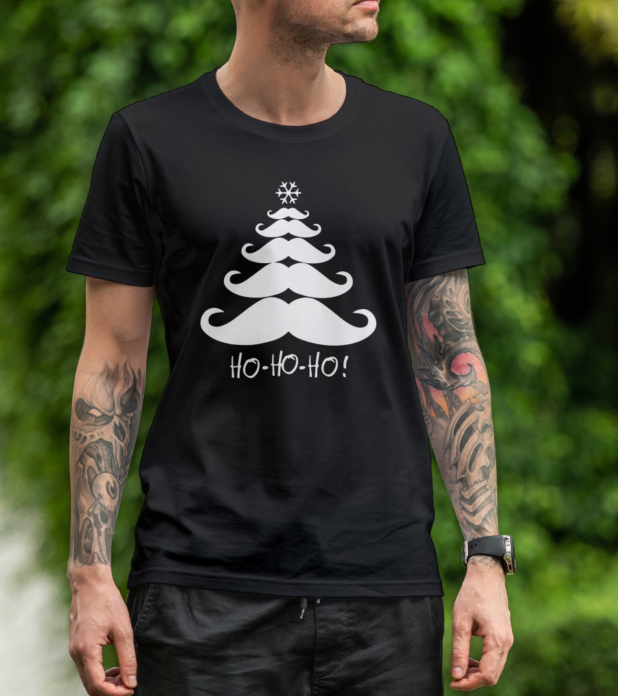 Moustache Ho Ho Ho Snowflake Christmas Tree T-Shirt