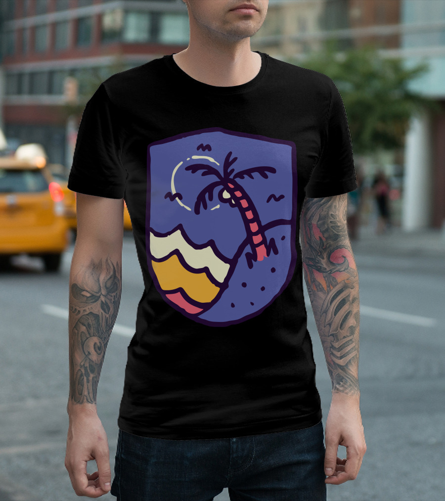 Night Beach Palm Moon Waves Coast Scene T-Shirt