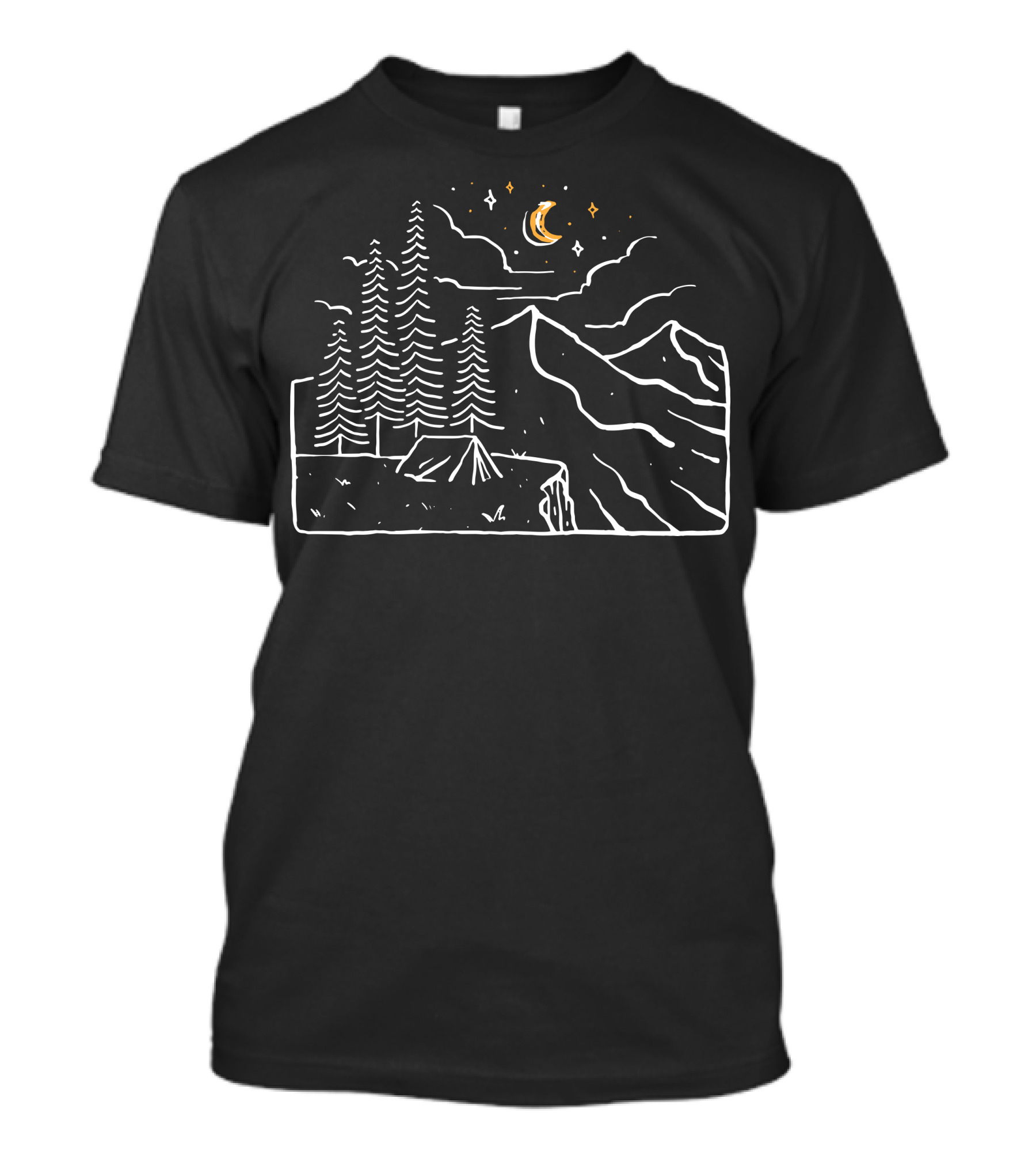 Night Cliffs Moonlit Camping Under Starry Sky T-Shirt