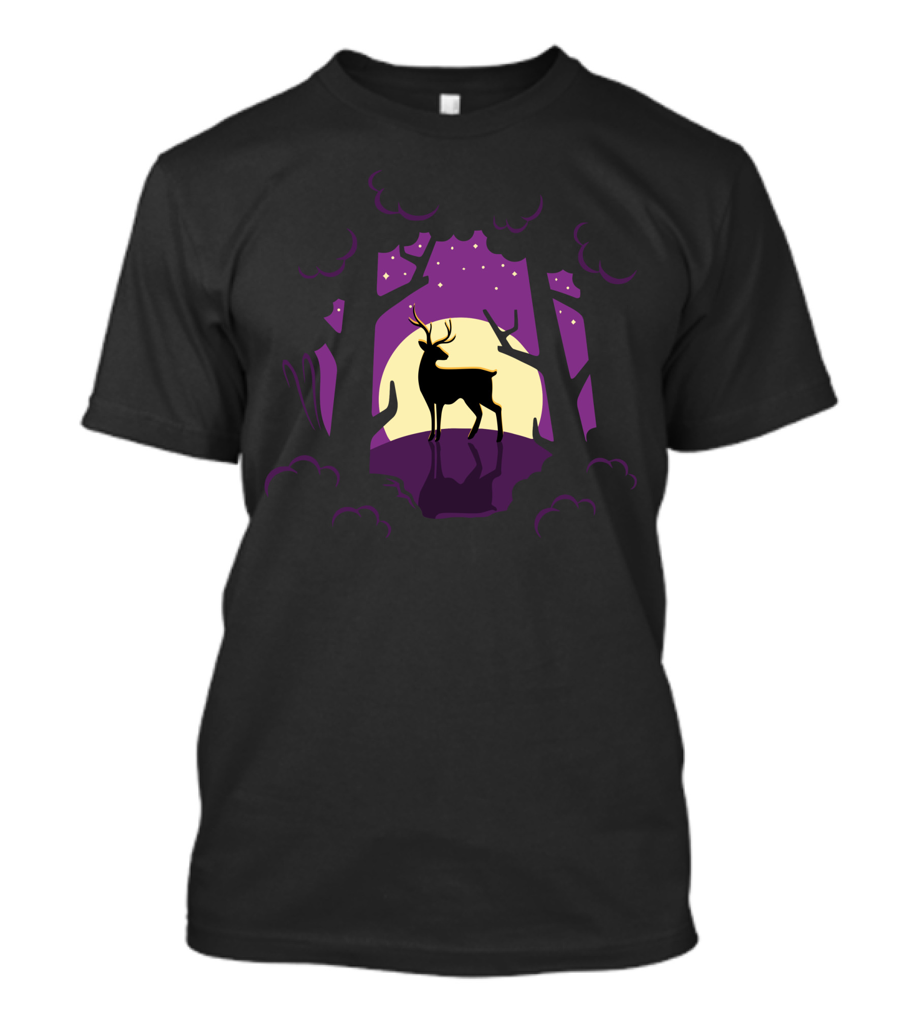 Night Deer Under Starlit Sky In Forest T-Shirt