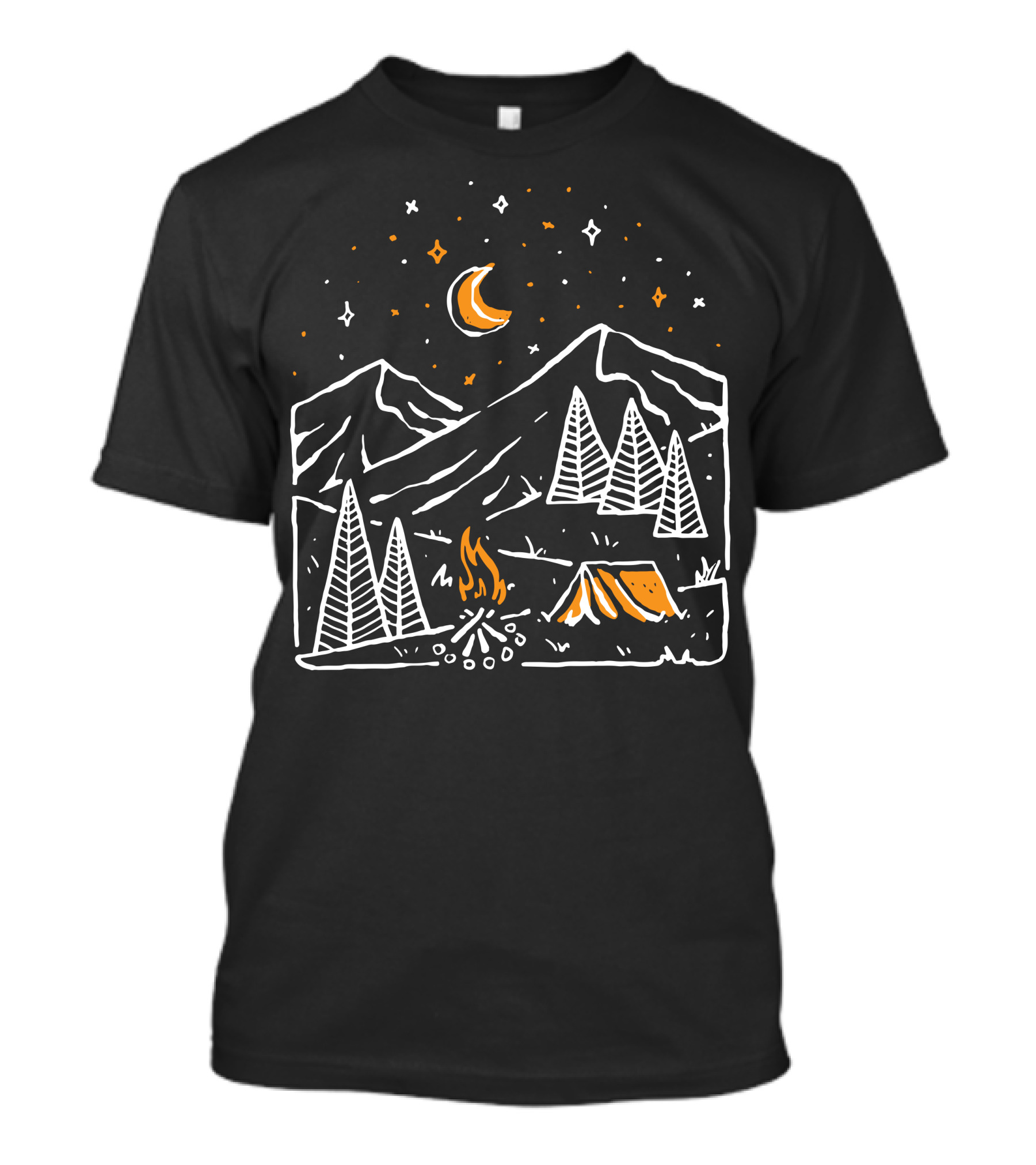Night Relax Camping Under Stars And Moon Mountain Scene T-Shirt