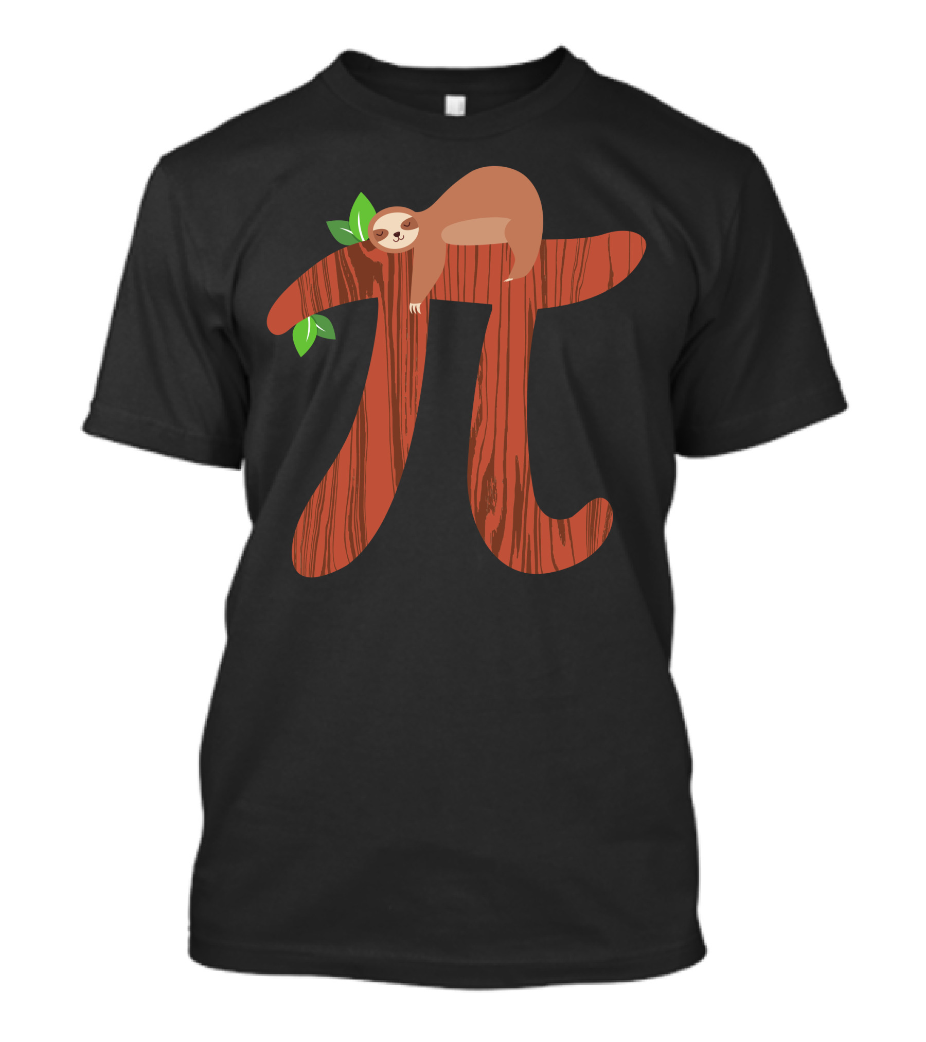 Pi Symbol With Sloth And Green Leaves T-Shirt