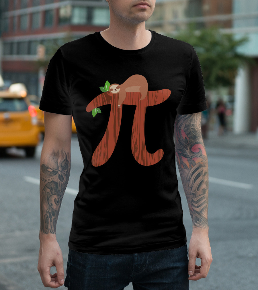Pi Symbol With Sloth And Green Leaves T-Shirt