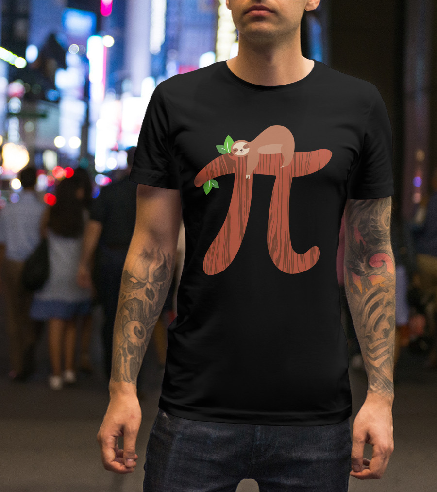 Pi Symbol With Sloth And Green Leaves T-Shirt
