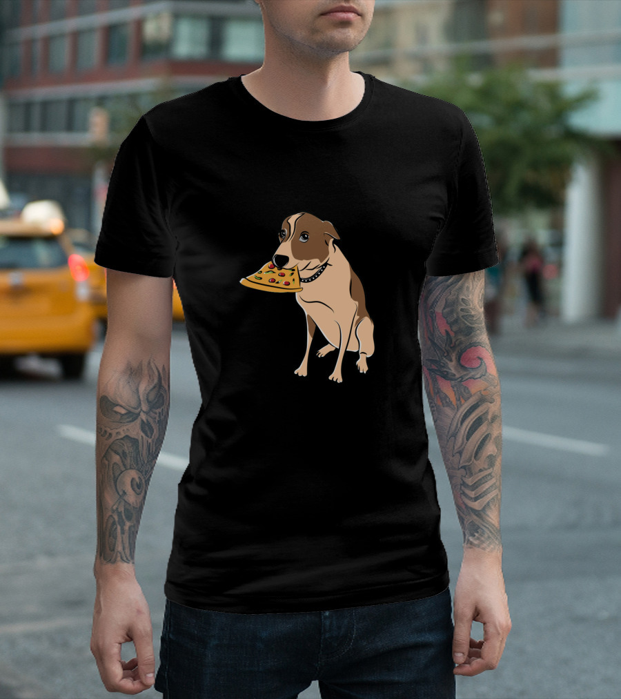 Pizza Loving Dog with Slice T-Shirt