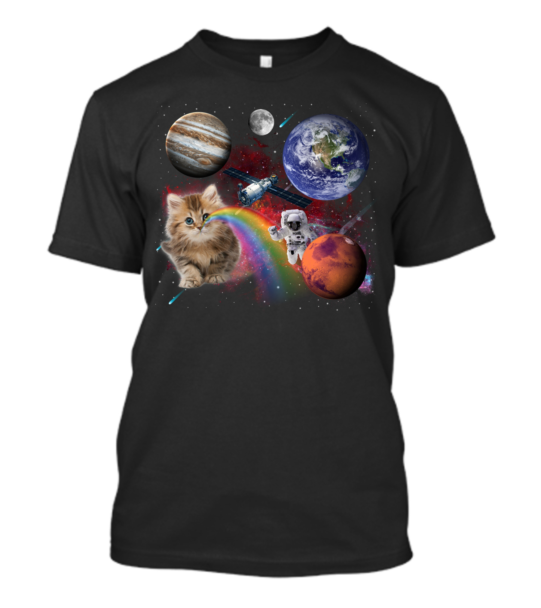 Planet Kitten Cosmic Rainbow Astronaut Adventure Jupiter Mars Earth Moon Space Exploration T-Shirt
