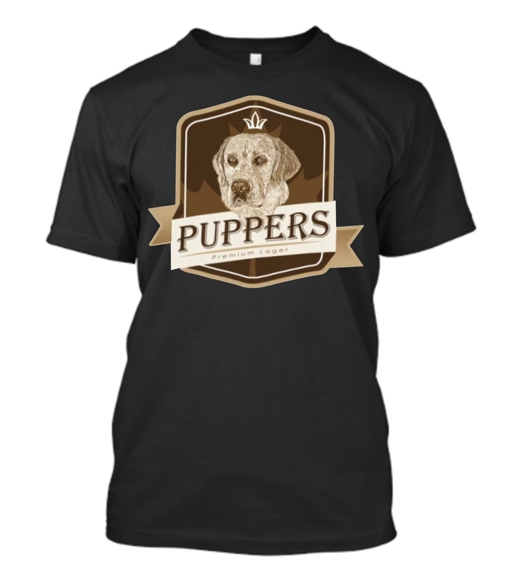 Puppers Premium Lager Beer Label Design Featuring Dog T-Shirt