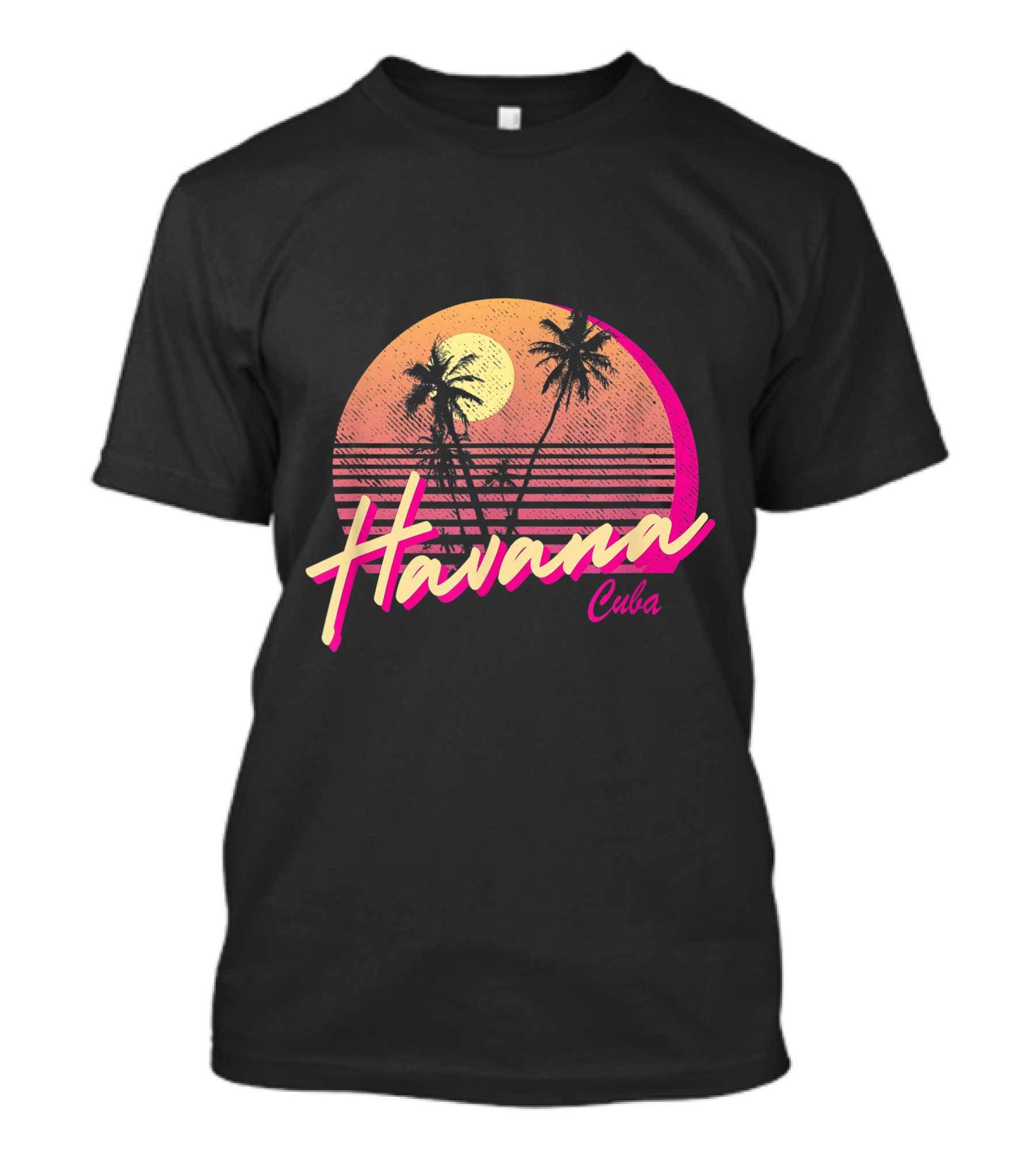 Havana Cuba Retro Beach Sunset With Palm Trees T-Shirt