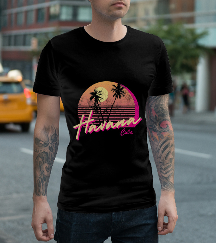 Havana Cuba Retro Beach Sunset With Palm Trees T-Shirt