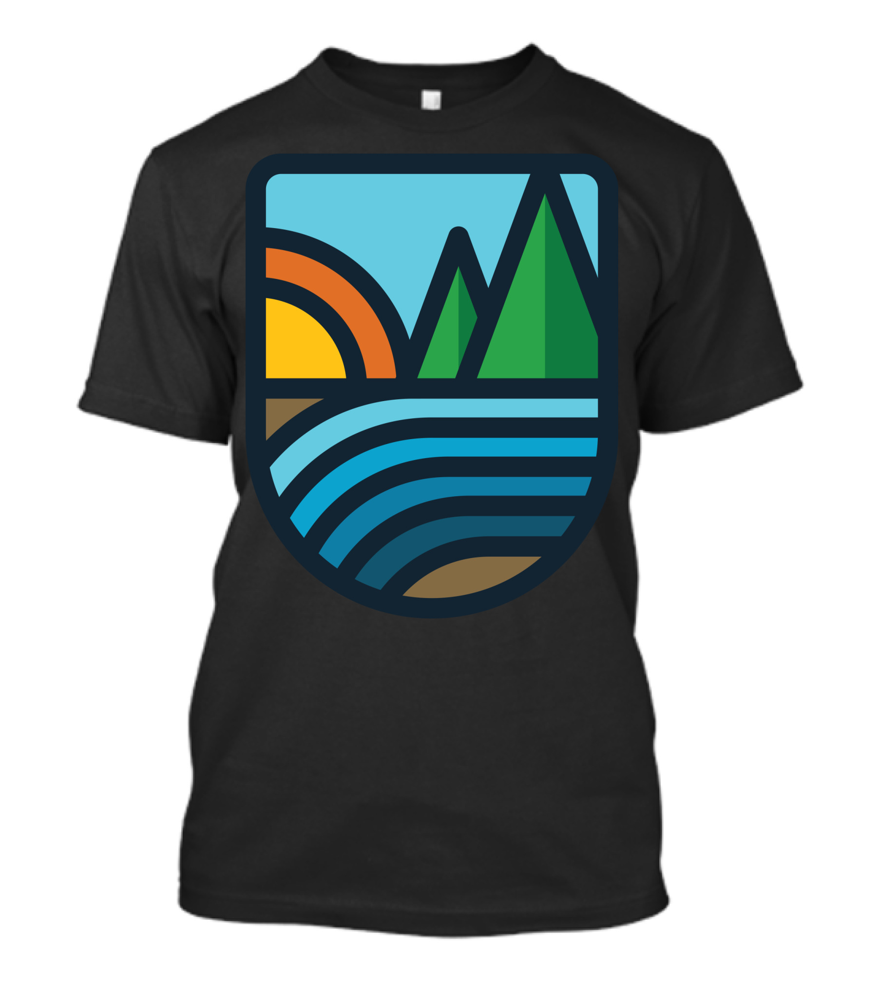 River Bold Sunset Mountain Willow River Badge T-Shirt