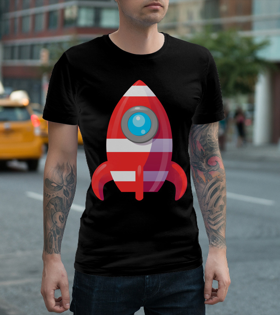 Rocket Space Spaceship Nasa Launch Iconic Striped T-Shirt
