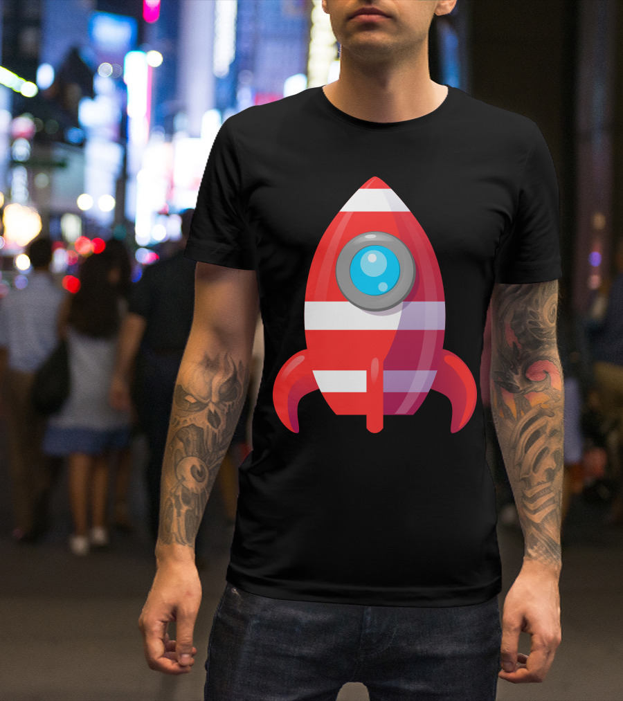 Rocket Space Spaceship Nasa Launch Iconic Striped T-Shirt