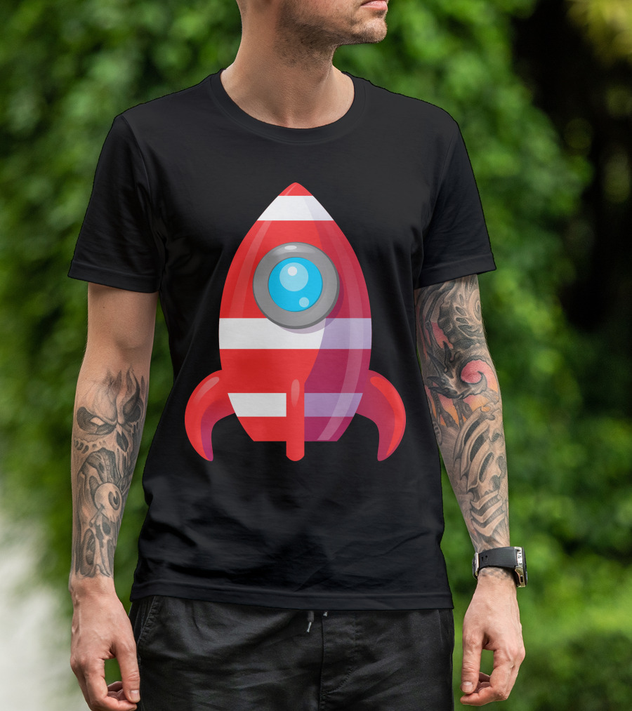 Rocket Space Spaceship Nasa Launch Iconic Striped T-Shirt