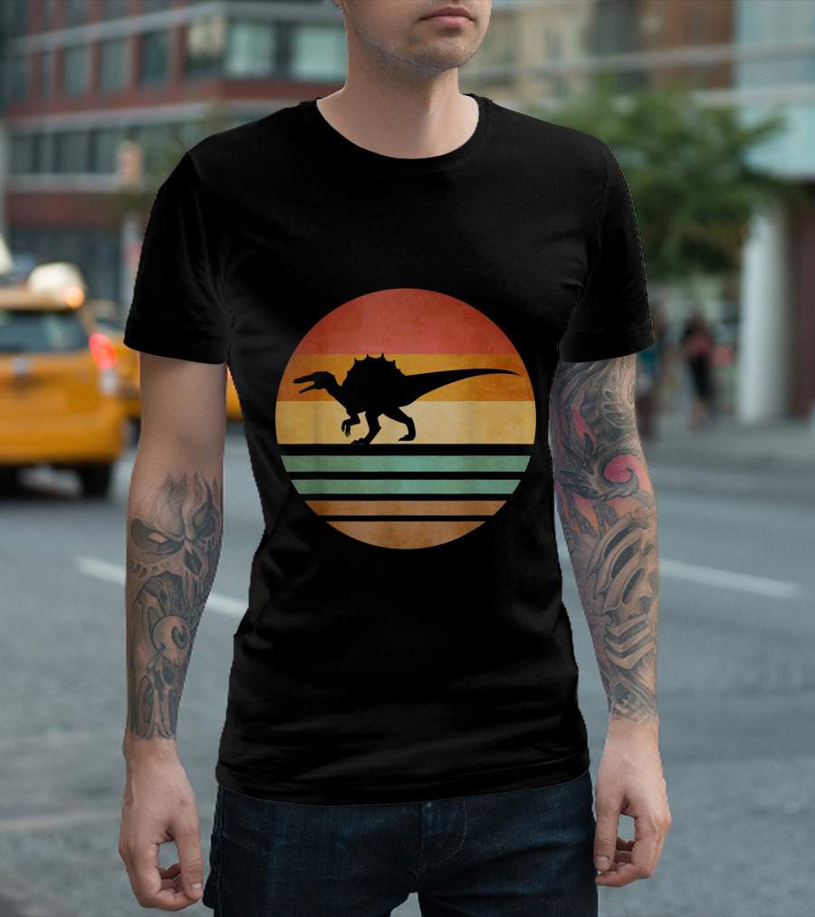 Spinosaurus Dinosaur Retro Sunset Silhouette Vintage 70s T-Shirt