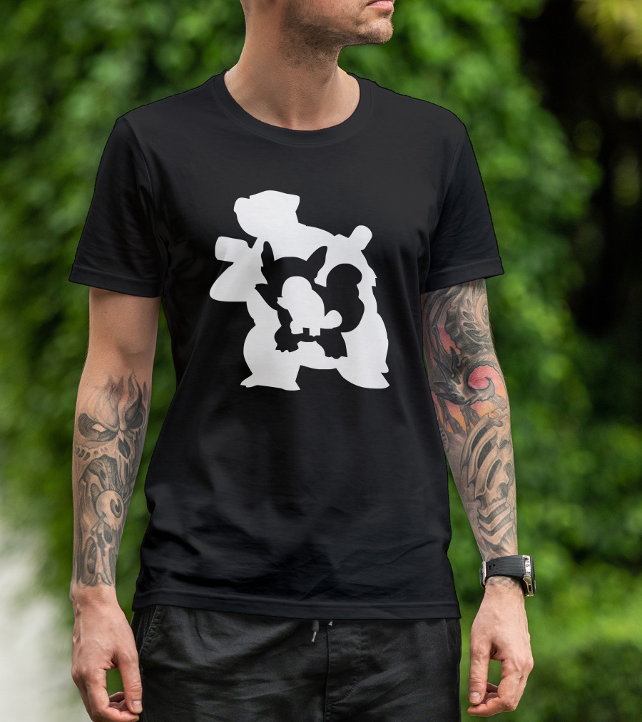Blastoise Silhouette Evolution With Squirtle And Wartortle Forms T-Shirt