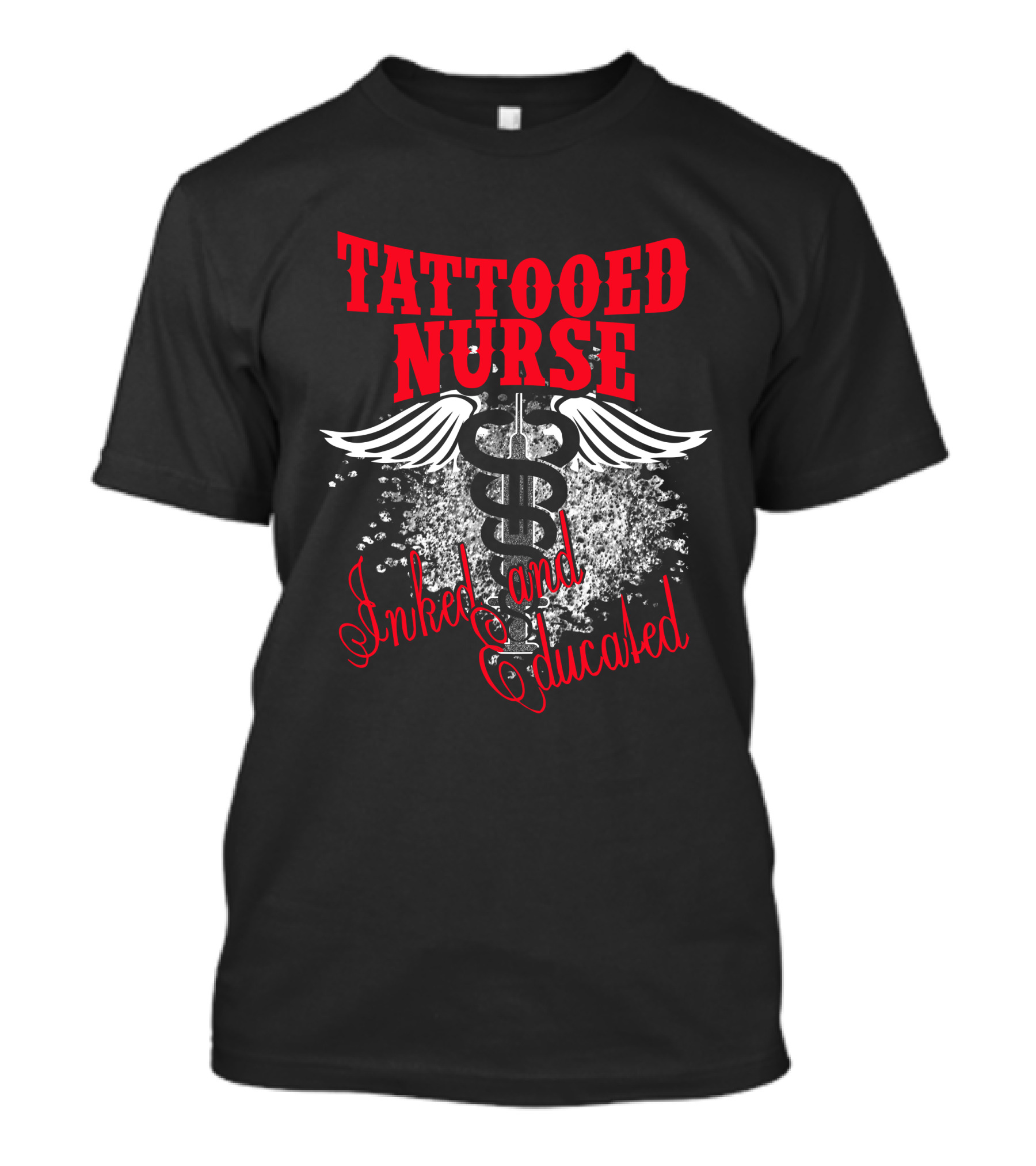 Tattooed Nurse Inked And Educated Caduceus Wings Black And Red T-Shirt