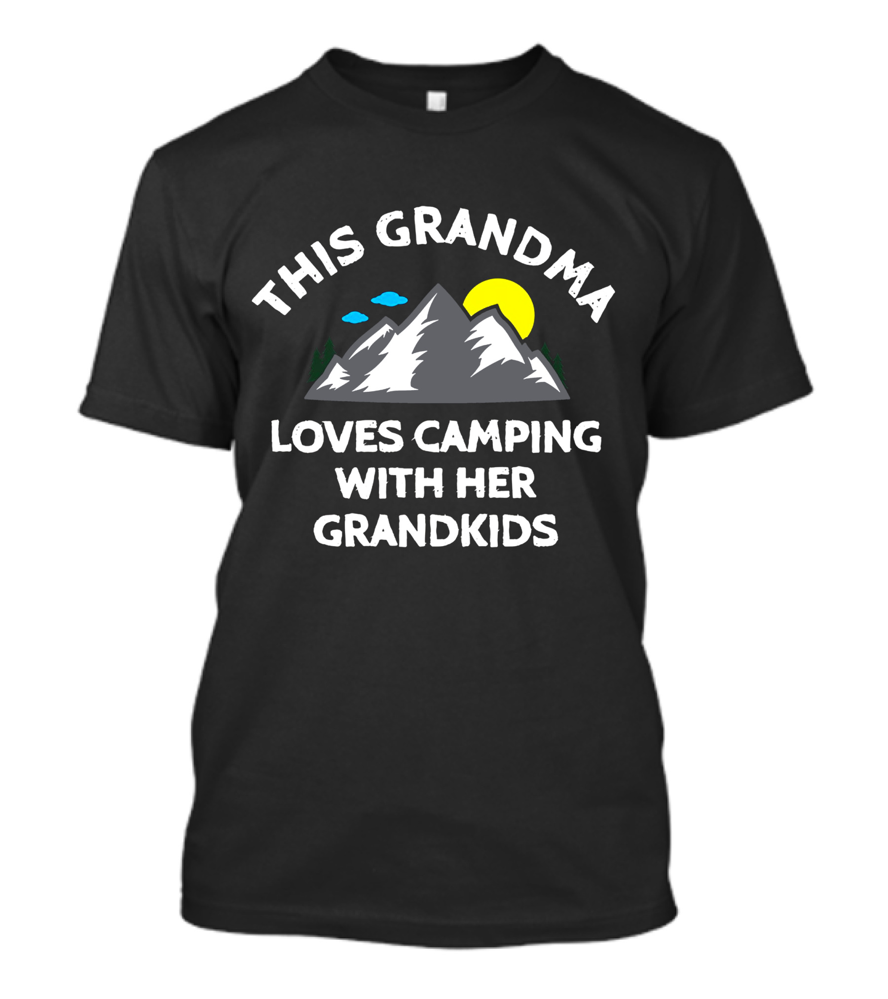 This Grandma Loves Camping With Her Grandkids Mountains Sun Clouds T-Shirt