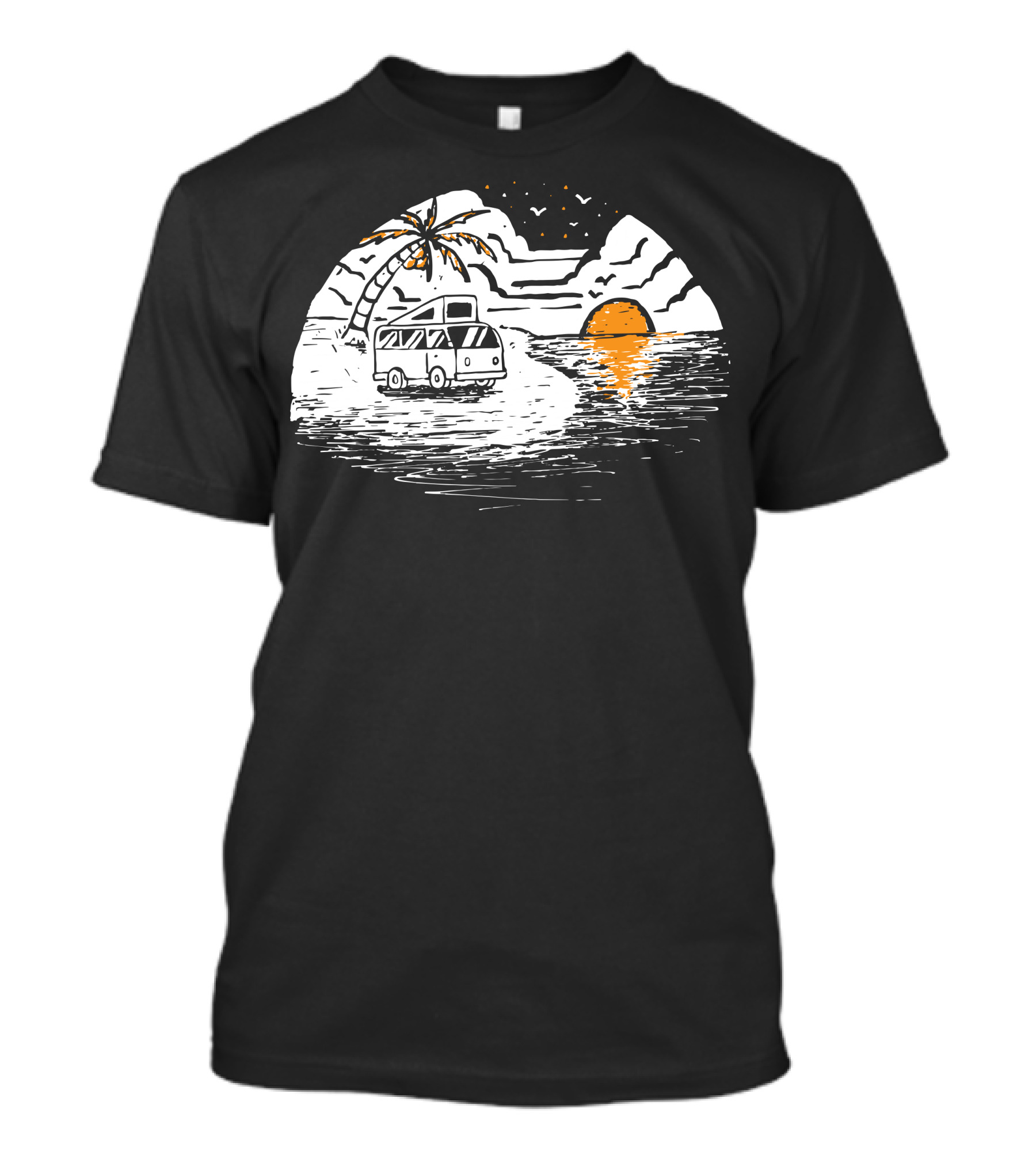 Van Beach Sunset With Camper And Palm Trees T-Shirt