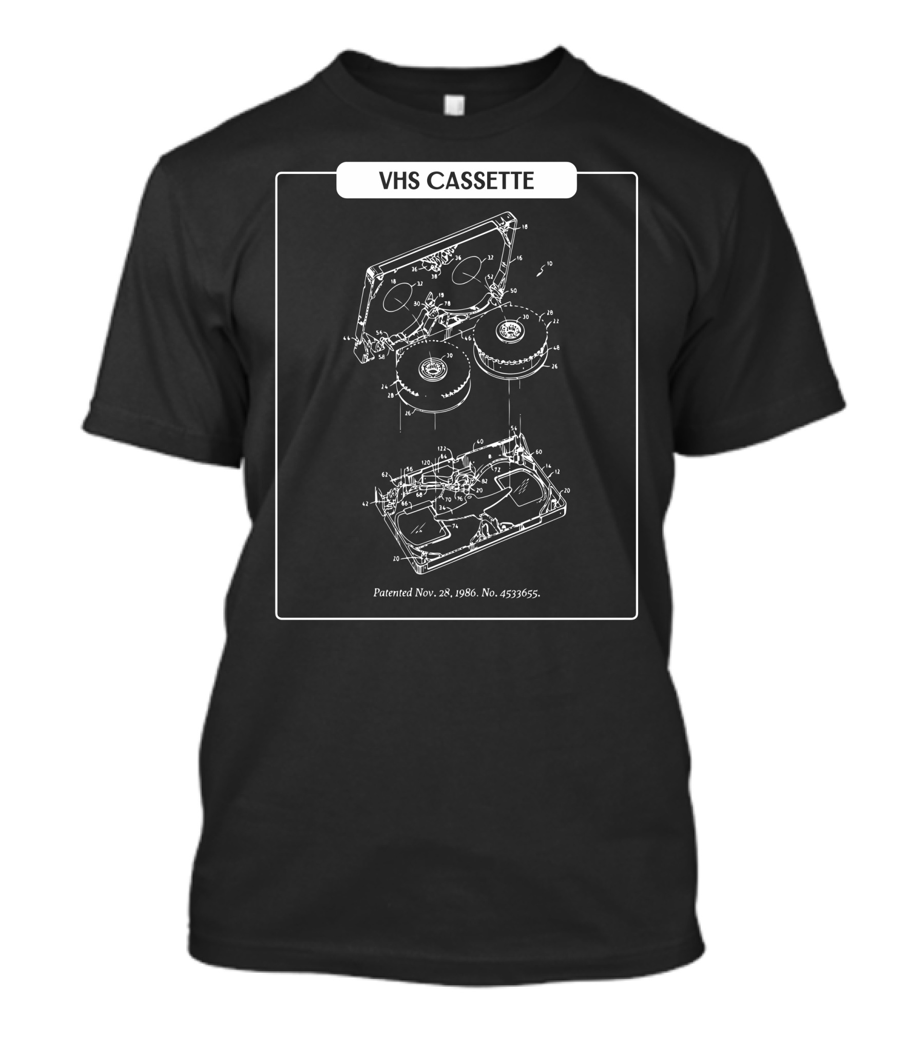 VHS Cassette Patent Nov 28 1986 No 4593665 Diagram T-Shirt