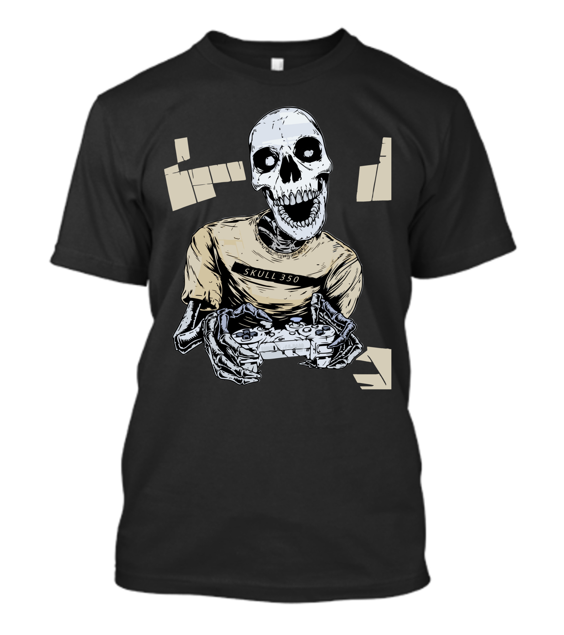 SKULL 350 Core Black White Gamer Skeleton Controller T-Shirt