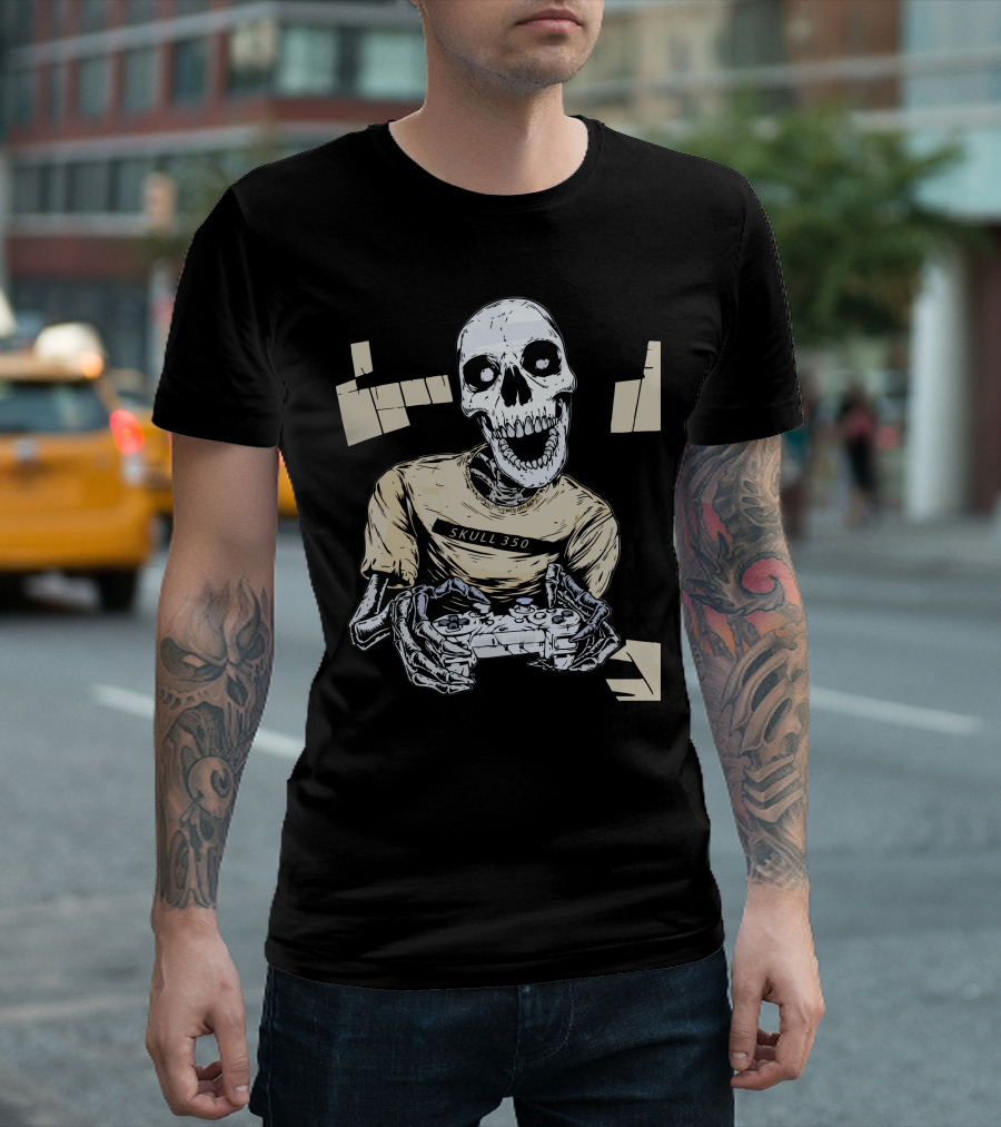 SKULL 350 Core Black White Gamer Skeleton Controller T-Shirt