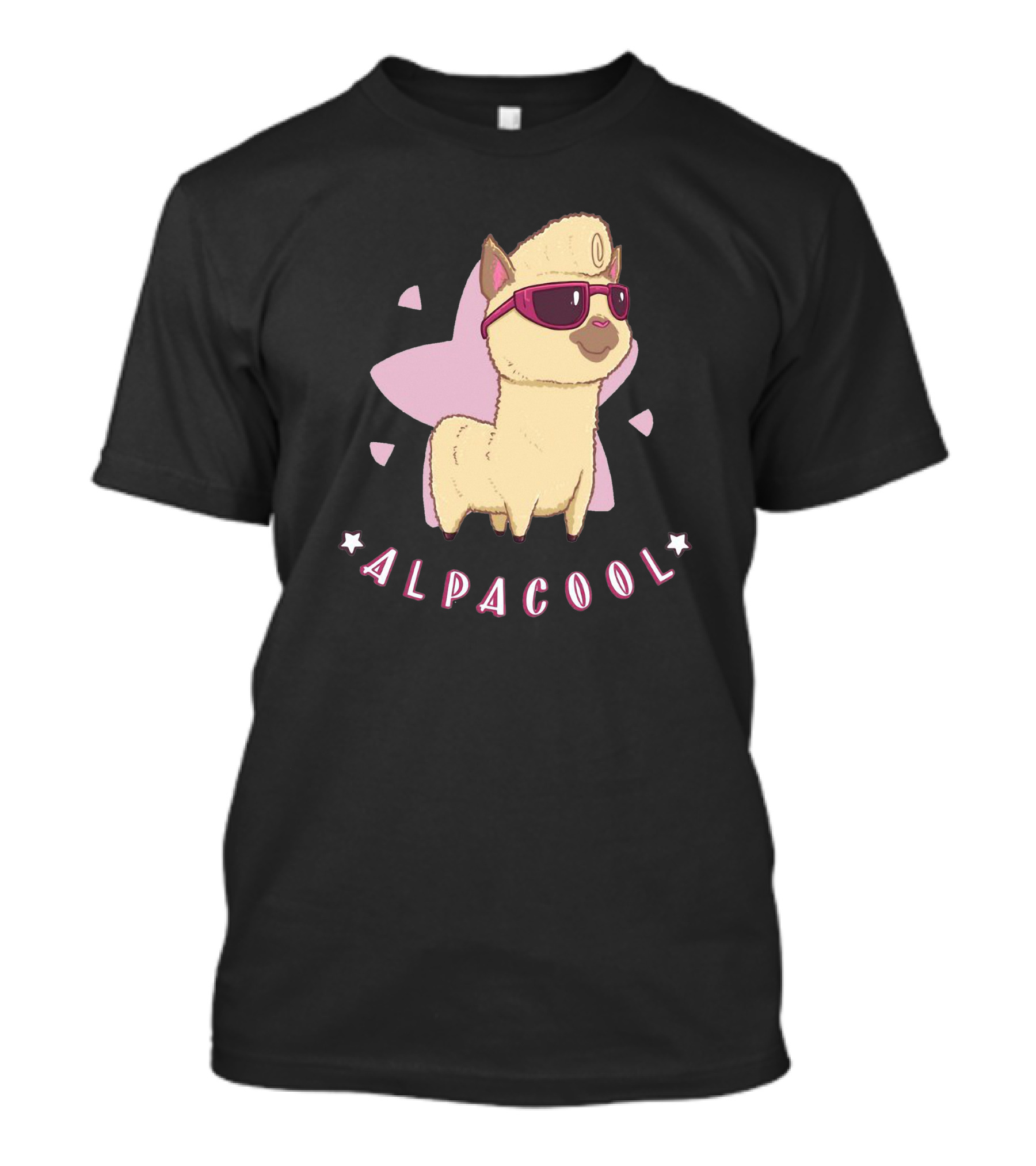Alpacool Llama With Sunglasses And Pink Star Background T-Shirt