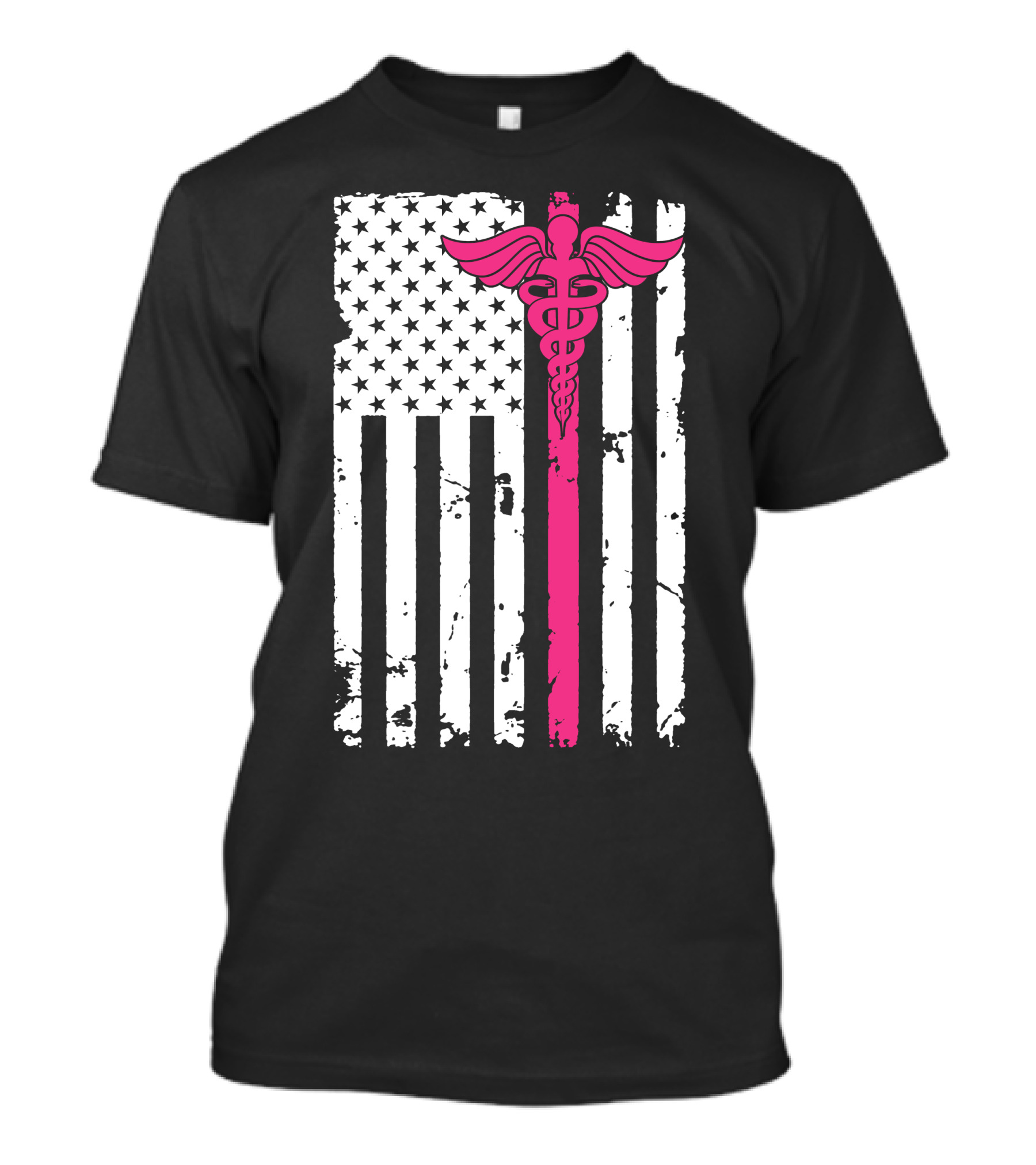 American Flag Caduceus Nurse Symbol In Pink T-Shirt