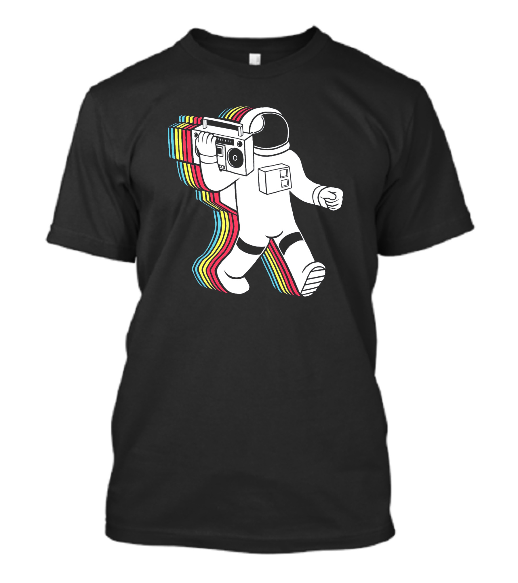 Apollo Funkalicious Astronaut Holding Boombox With Retro Stripes T-Shirt