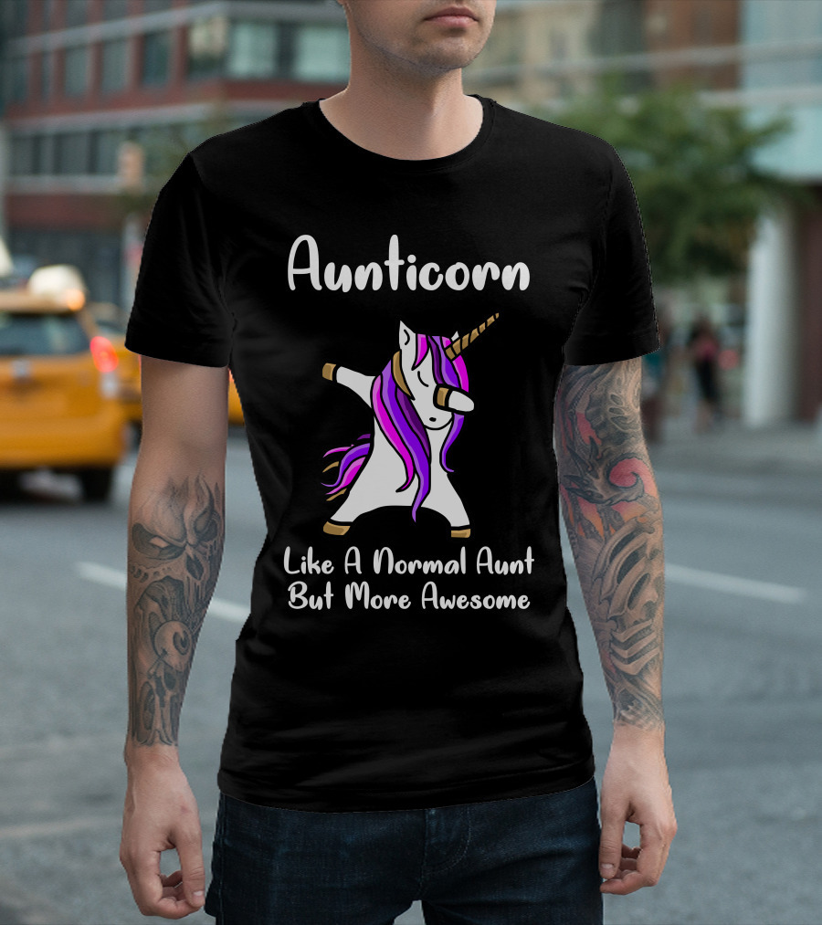 Aunticorn Like A Normal Aunt But More Awesome White Text Unicorn Dabbing T-Shirt