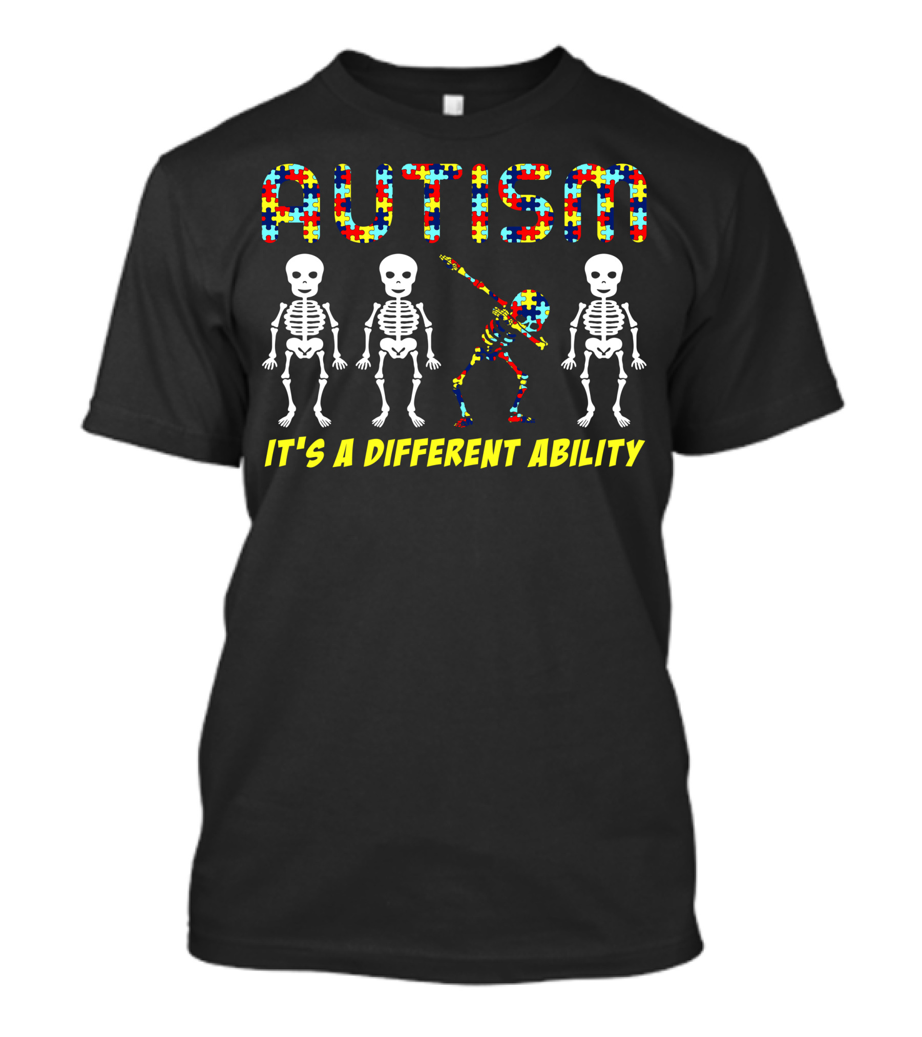 AUTISM It's A Different Ability Puzzle Skeleton Dance T-Shirt