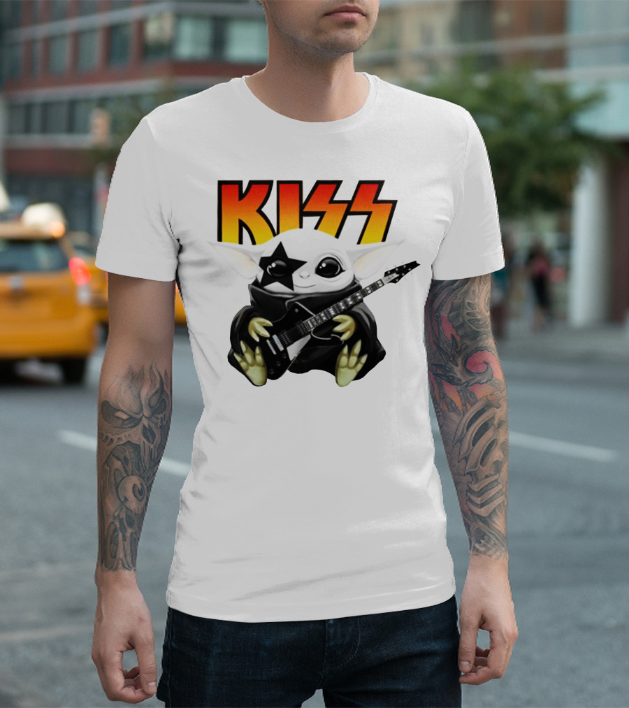 KISS Baby Yoda Star Makeup with Guitar T-Shirt