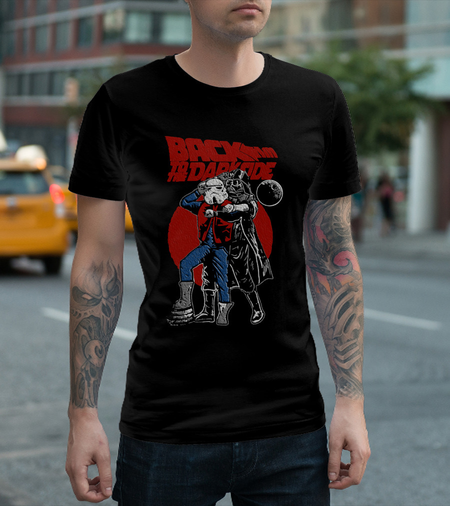 Back to the Darkside Vader Stormtrooper Mashup with Red Moon Backdrop T-Shirt