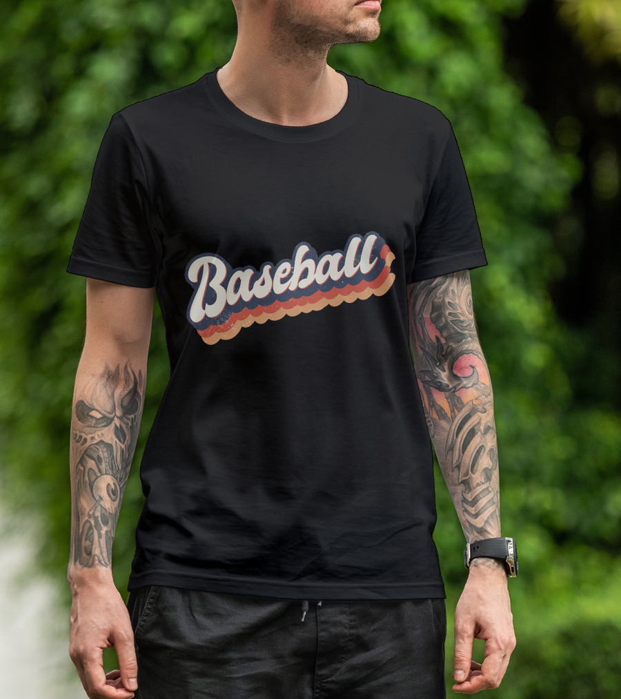 Baseball Retro Colorful Curved Text T-Shirt